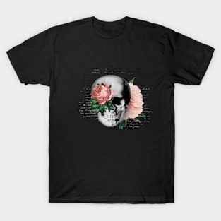 Skull and Pink Roses skull art design 2 T-Shirt